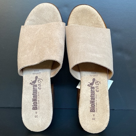 NWT BIONATURA Made In Italy Leather Suede Platform Clog Sandals Heels Tan 8 39 - Picture 3 of 11